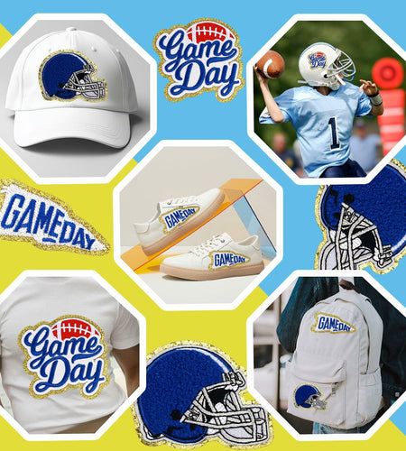 Tmtains Football Helmet Iron-On Patches Blue 6Pc Embroidered Game Day