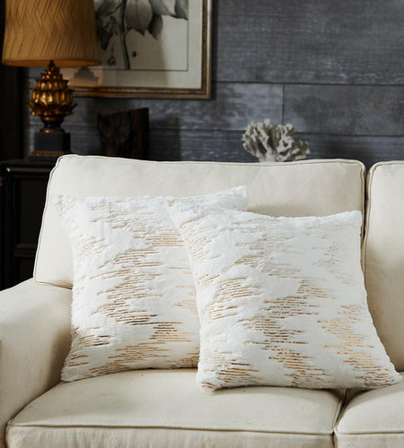 Throw Pillow Covers 18x18in Set of 2 White Fur Gold Embroidered Sequins