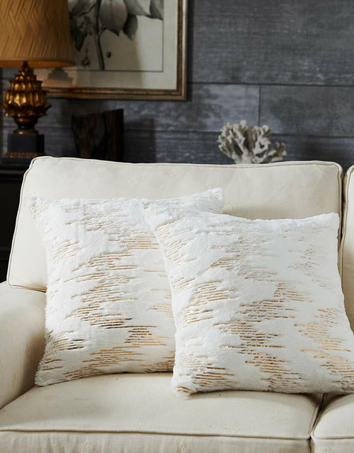 Load image into Gallery viewer, Throw Pillow Covers 18x18in Set of 2 White Fur Gold Embroidered Sequins
