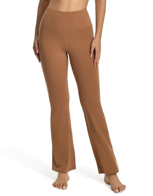 Load image into Gallery viewer, YUNOGA Women’s High Waist Bootcut (Flared) Leggings in Roasted Brown, Size L
