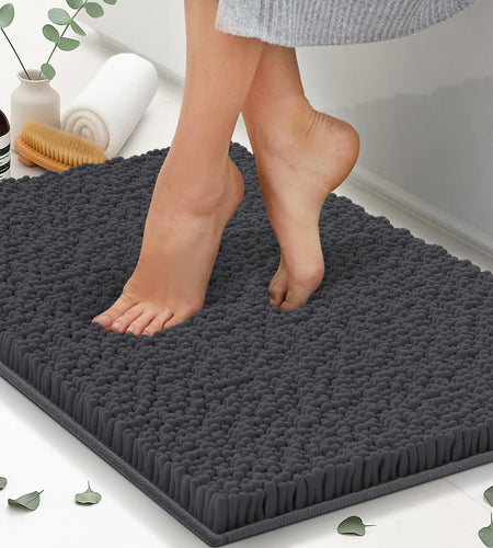 ITSOFT Plush Bathroom Rug 47x21 Charcoal Gray Non Slip Chenille Quick Dry