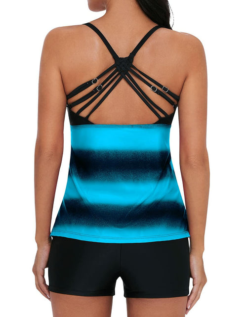 Load image into Gallery viewer, Century Star Tankini Swimsuit Retro Two Pieces Black Blue Size 14-16
