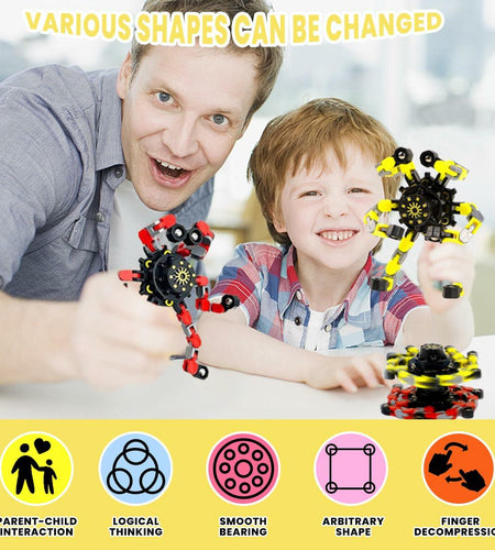 Deformation Fingertip Decompression Mechanical Gyroscope DIY Chain Red+Yellow