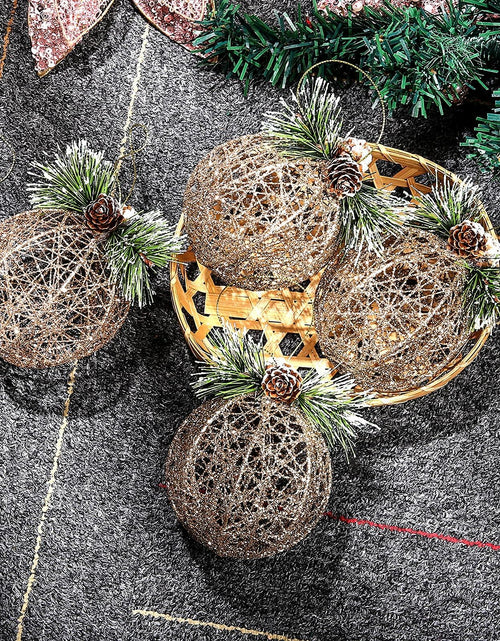 Load image into Gallery viewer, [Like New] Christmas Ball Ornaments 4pc Set Champagne Pinecone Rattan String
