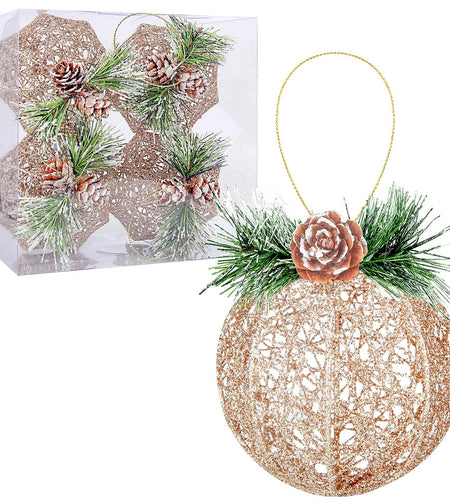 [Like New] Christmas Ball Ornaments 4pc Set Champagne Pinecone Rattan String