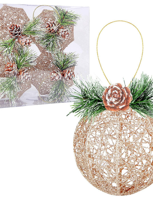 Load image into Gallery viewer, [Like New] Christmas Ball Ornaments 4pc Set Champagne Pinecone Rattan String
