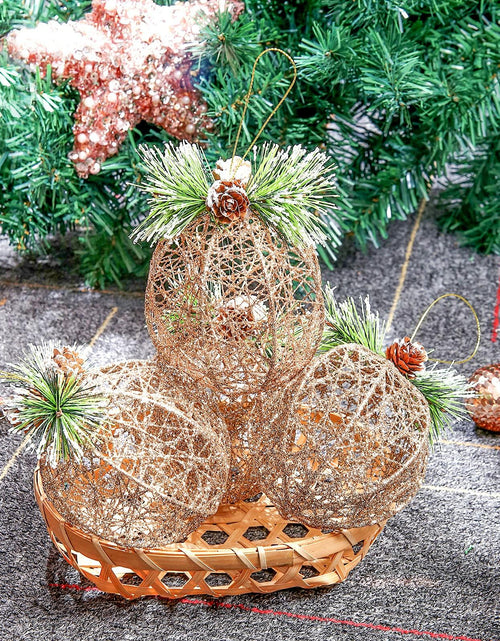 Load image into Gallery viewer, [Like New] Christmas Ball Ornaments 4pc Set Champagne Pinecone Rattan String
