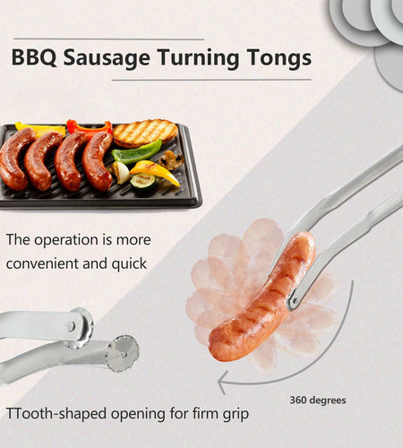 [Like New] QKFU BBQ Sa-Used Rotating Maybe, Flip Bacon Steak Meat Sausage Vegetables Tongs