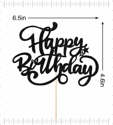 Crseniny Happy Birthday Cake Topper Black Glitter Party Decoration