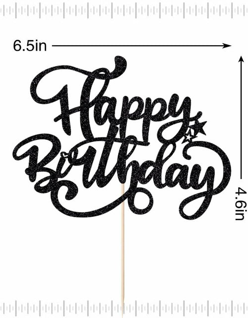 Load image into Gallery viewer, Crseniny Happy Birthday Cake Topper Black Glitter Party Decoration
