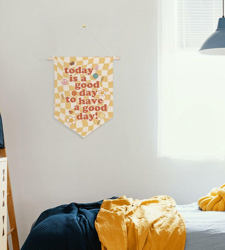 QODUNG Canvas Banner Groovy Retro 70s Wall Hanging Kids Room Decor