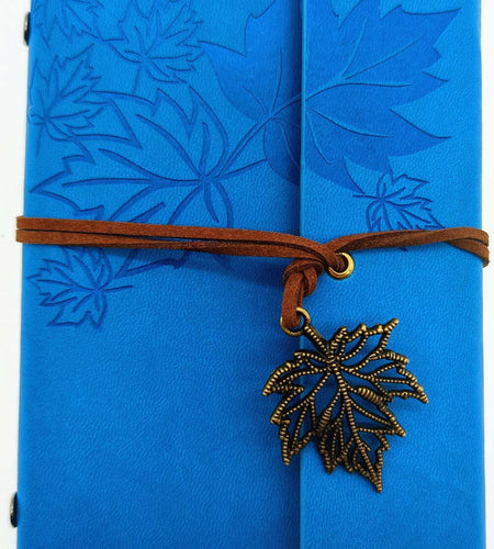 Maple Leaf Pendant Leather Bound Refillable Journal Notebook Sky Blue A7 5inch