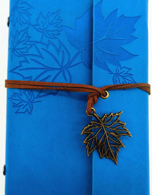 Load image into Gallery viewer, Maple Leaf Pendant Leather Bound Refillable Journal Notebook Sky Blue A7 5inch
