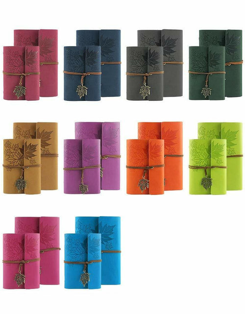 Load image into Gallery viewer, Maple Leaf Pendant Leather Bound Refillable Journal Notebook Sky Blue A7 5inch
