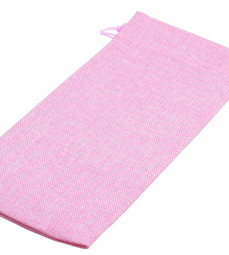 Viamto 10pcs Pink Burlap Wine Bags Drawstring Lining 15x35cm Gift Pouches