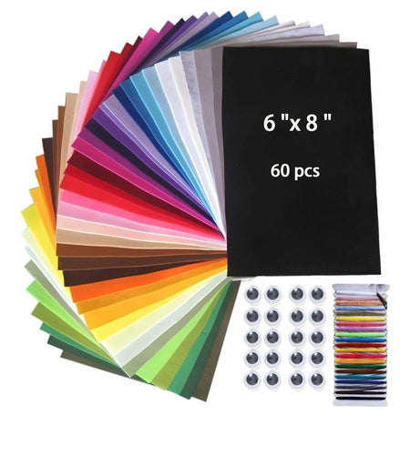 Calefow Felt Fabric Sheets Craft Kit 60PCS 6x8in Multicolor Sewing Modern