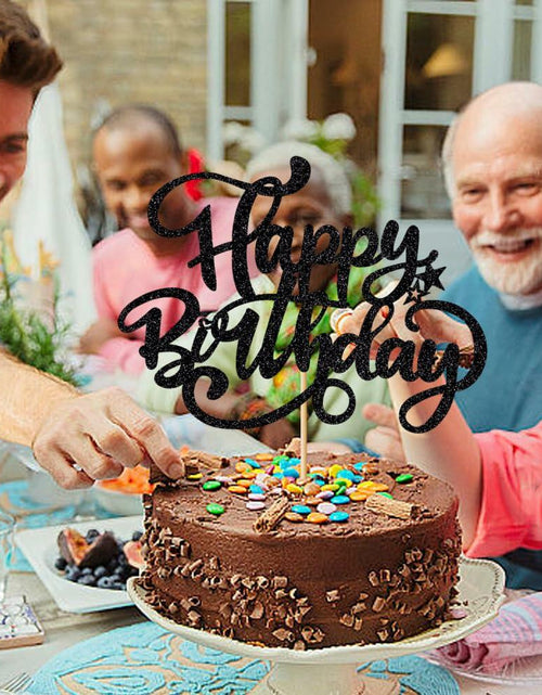 Load image into Gallery viewer, Crseniny Happy Birthday Cake Topper Black Glitter Party Decoration
