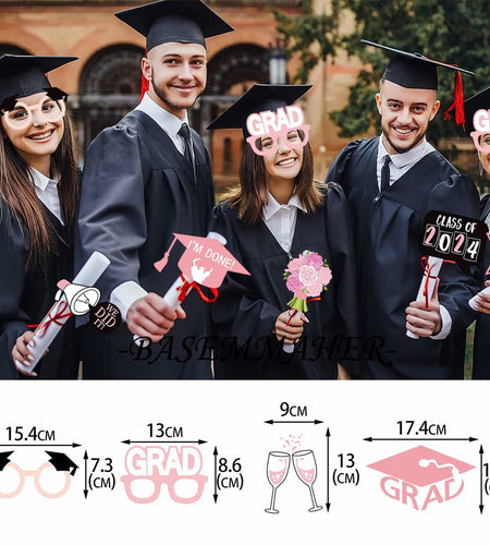 Graduation Photo Booth Props 24Pcs Party Supplies 2024 Class Congrats Grad