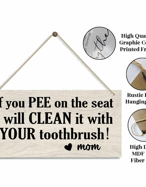 Load image into Gallery viewer, Bathroom Decor Hanging Wood Plaque with Rope Farmhouse Style Wall Sign
