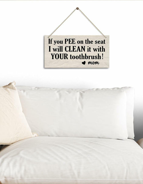 Load image into Gallery viewer, Bathroom Decor Hanging Wood Plaque with Rope Farmhouse Style Wall Sign
