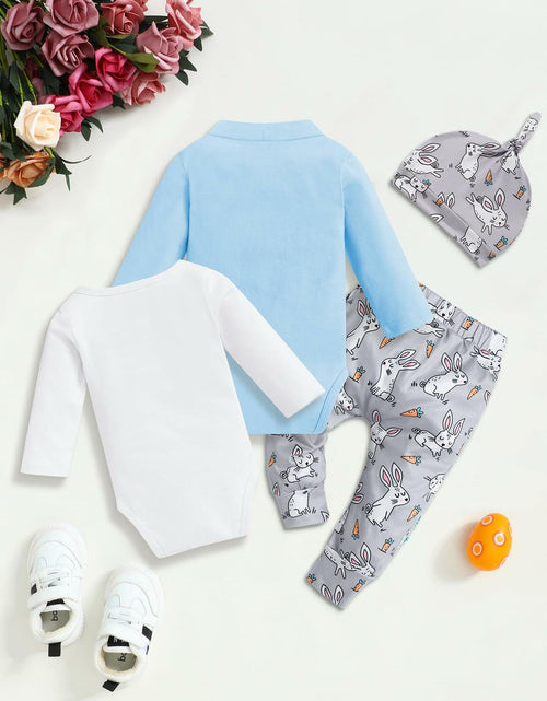 Load image into Gallery viewer, FoWear Baby Boy Easter Outfit Romper Rabbit Print Pants 4PCS Size 0-3M
