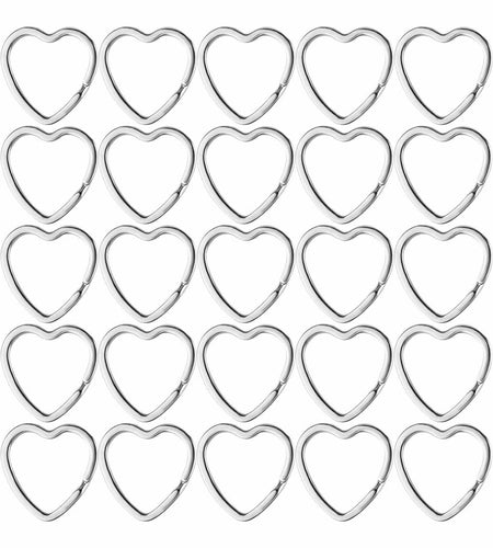 Mandala Crafts 1.2" Silver Heart Metal Key Rings 25 Count