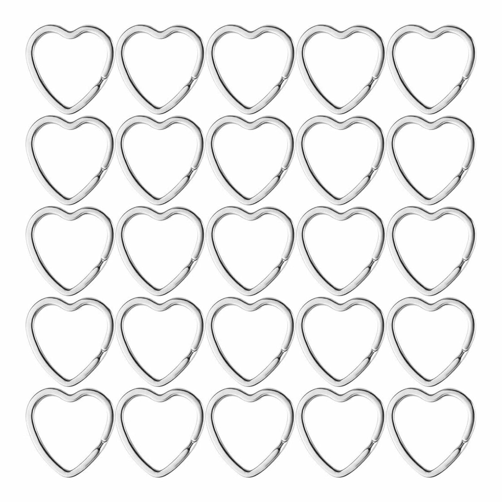 Mandala Crafts 1.2" Silver Heart Metal Key Rings 25 Count