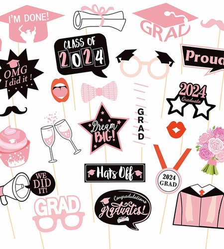 Graduation Photo Booth Props 24Pcs Party Supplies 2024 Class Congrats Grad