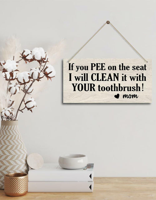 Load image into Gallery viewer, Bathroom Decor Hanging Wood Plaque with Rope Farmhouse Style Wall Sign
