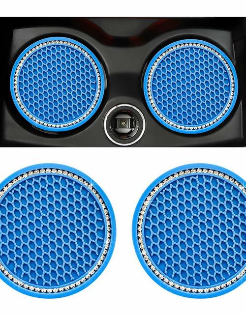 Load image into Gallery viewer, Ohleats 2PCS Car Cup Coaster 2.75" Crystal Rhinestone Silicone Light Blue White
