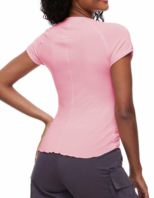 Load image into Gallery viewer, Womens Tops Short Sleeve T Shirts Round Neck Summer Fashion Clothes Y2K Pink L

