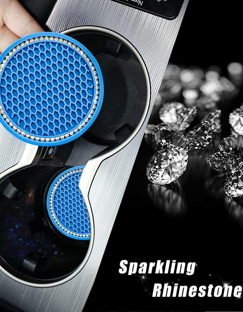 Load image into Gallery viewer, Ohleats 2PCS Car Cup Coaster 2.75" Crystal Rhinestone Silicone Light Blue White
