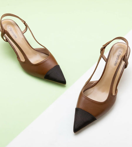 C.Paravano Women's Pointed Toe Slingback Pumps Brown Heels Size 6
