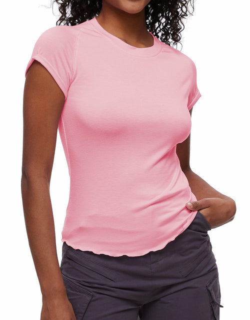 Load image into Gallery viewer, Womens Tops Short Sleeve T Shirts Round Neck Summer Fashion Clothes Y2K Pink L
