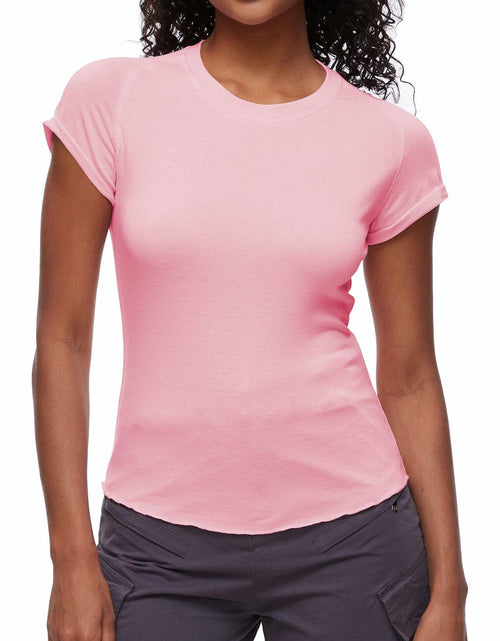 Load image into Gallery viewer, Womens Tops Short Sleeve T Shirts Round Neck Summer Fashion Clothes Y2K Pink L
