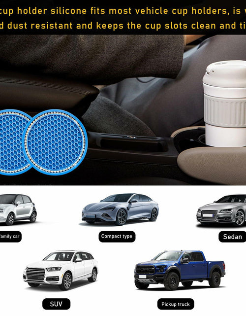 Load image into Gallery viewer, Ohleats 2PCS Car Cup Coaster 2.75" Crystal Rhinestone Silicone Light Blue White
