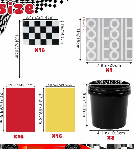 [Like New] HFYZZ Racing Table Centerpieces Set of 8 with Flags Buckets Stickers