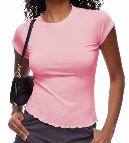 Womens Tops Short Sleeve T Shirts Round Neck Summer Fashion Clothes Y2K Pink L
