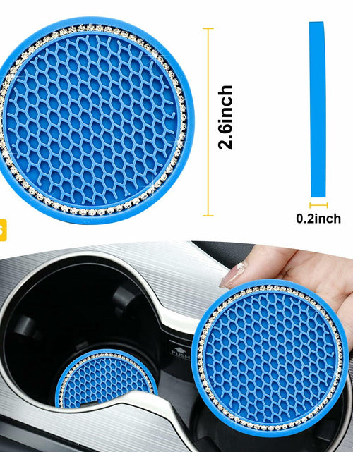 Load image into Gallery viewer, Ohleats 2PCS Car Cup Coaster 2.75" Crystal Rhinestone Silicone Light Blue White
