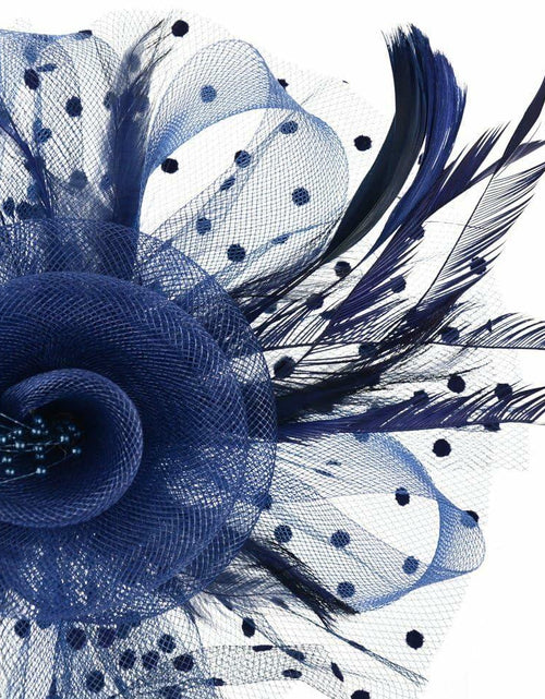 Load image into Gallery viewer, SHUERIET Women Feather Veil Floral Headband Hat Navy
