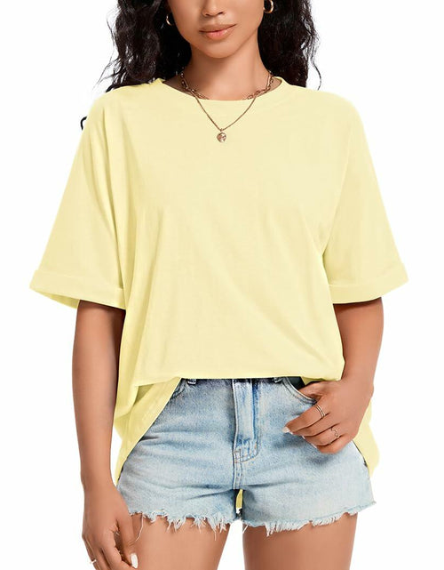 Load image into Gallery viewer, Womens Oversized Crewneck T Shirt Short Sleeve Casual Top Cream01 Size M

