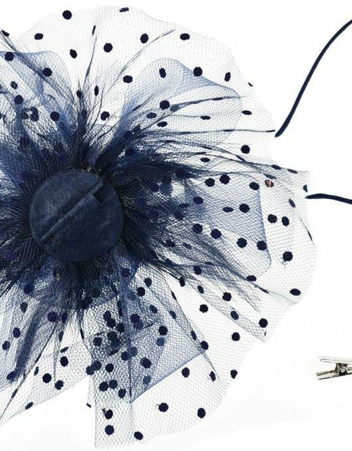 Load image into Gallery viewer, SHUERIET Women Feather Veil Floral Headband Hat Navy
