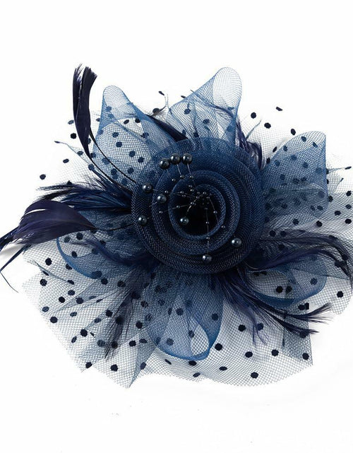 Load image into Gallery viewer, SHUERIET Women Feather Veil Floral Headband Hat Navy
