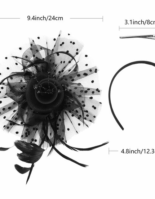 Load image into Gallery viewer, SHUERIET Women Feather Veil Floral Headband Hat Navy

