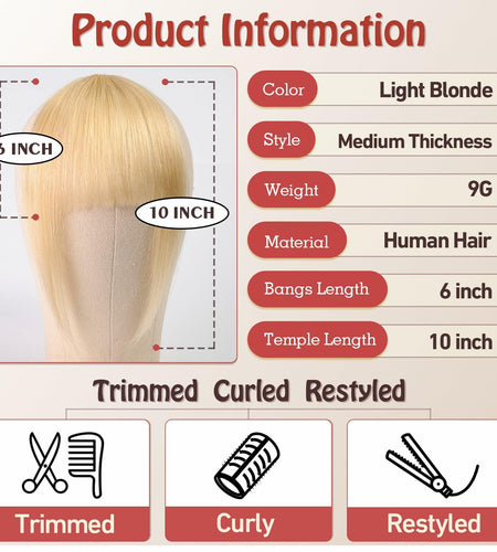 starluck Clip in Bangs 9g 100% Human Hair Extensions Light Blonde