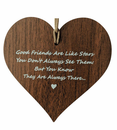 Wooden Antique Hanging Heart Plaque Sign Brown Good Friends Quote