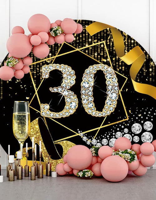Load image into Gallery viewer, Baocicco 7.5ft 30th Birthday Round Backdrop Black Gold Glitter Ribbon
