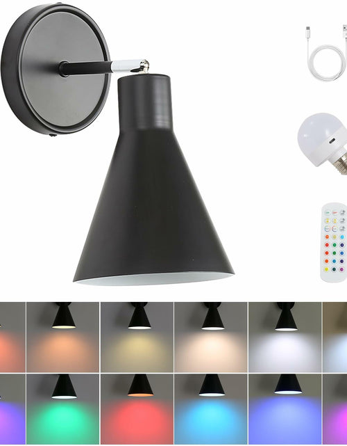 Load image into Gallery viewer, FILIMITIY Battery Operated Modern Dimmable LED RGB Wall Sconce Black
