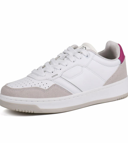 JABASIC Women Leather Platform Sneakers Lace-Up White/Sky Blue Size 7