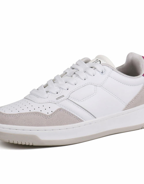 Load image into Gallery viewer, JABASIC Women Leather Platform Sneakers Lace-Up White/Sky Blue Size 7
